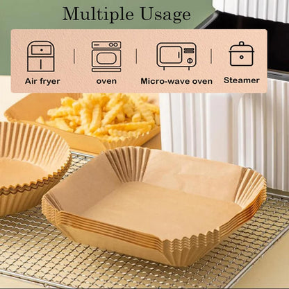 Air Fryer Disposable Paper Liner, 7.9in to 9.4inch Baking Parchment Paper Air fryer liners,100 PCS square Waterproof Oil-Proof High Temperature Cooking Non-Stick Liner for Ovens,Microwave