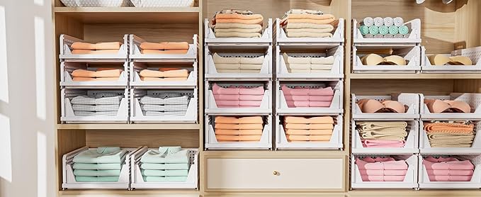 Stackable Wardrobe Organizer for Clothes - Multipurpose Foldable Plastic Closet Storage Organizer for Kitchen, Bedroom & Bathroom (Pack Of 10, Assorted Colour)