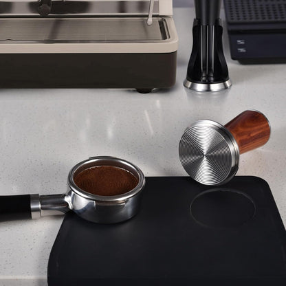 58.5mm Espresso Hand Tamper, Dual Calibrated Spring Loaded Coffee Tamper with Stainless Steel Ripple Base, Pro-barista 30lbs Espresso Tamper with Red Rosewood Handle Fits 58mm Portafilter