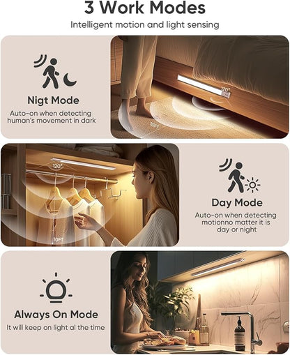 Under Cabinet Lighting Wireless, Rechargeable LED Motion Sensor Light Indoor, Closet Lights with Remote, Timer, 3 Color Temps & Dimmable Magnetic Under Counter Lights for Kitchen, Stairs, 6 Pack