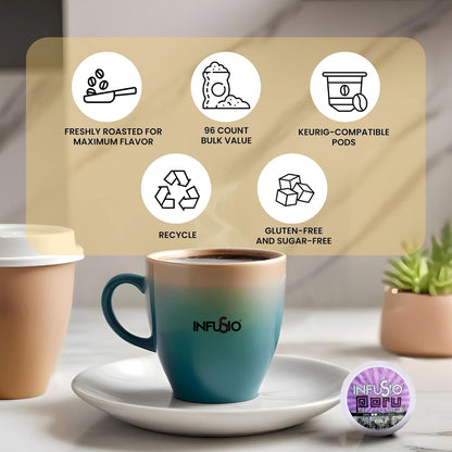 InfuSio Coffee Pods 96 Count Peru Medium Light Roast Single serve Coffee pods for Keurig K Cup® Brewers