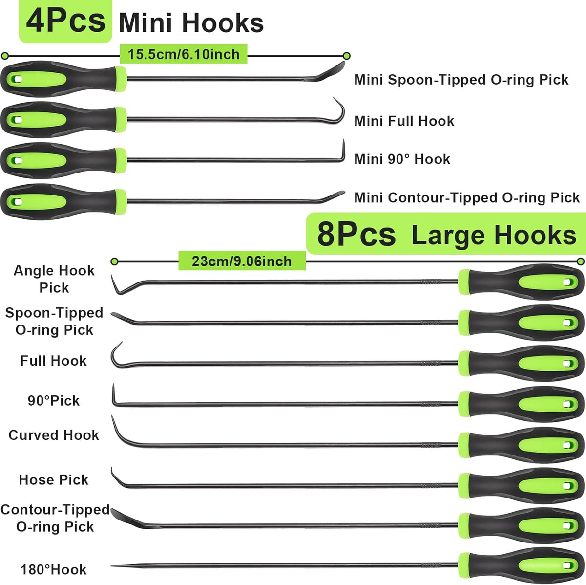 12PCS Automotive Hook and Pick Tool Set,Long & Mini Precision Puller Remover Tool Kit for Auto O-Ring,Seal & Gasket Removal