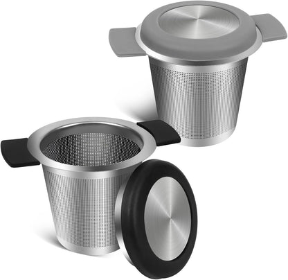 2pcs Tea Infuser for Loose Leaf Tea, Stainless Steel Tea Steeper with Heat Proof Handle, Extra Fine Mesh Tea Strainer, Gift for Tea Lovers (Black