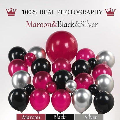 130 Pcs Maroon Black Silver Balloon Arch Kit with GRAD Letters & Graduation Cap Foil Balloons, Star Accents for Senior Night Decorations, Class of 2026 Prom & Party Supplies