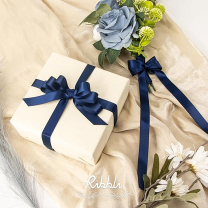 Ribbli Navy Satin Ribbon 5/8 inch x Continuous 25 Yards,Double Faced Satin Use for Craft, Gift Wrapping, Christmas Ornaments, Hair Bows, Bouquet Bows
