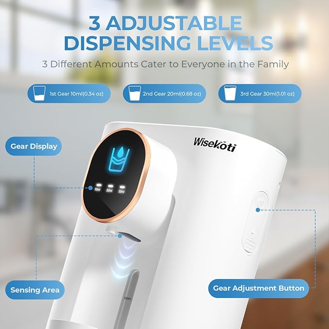 S7 Automatic Mouthwash Dispenser Touchless for Bathroom, Smart Electric Mouthwash Dispenser with 3 Magnetic Cups, Rechargeable, LED Screen Displays 3 Dispensing Amounts