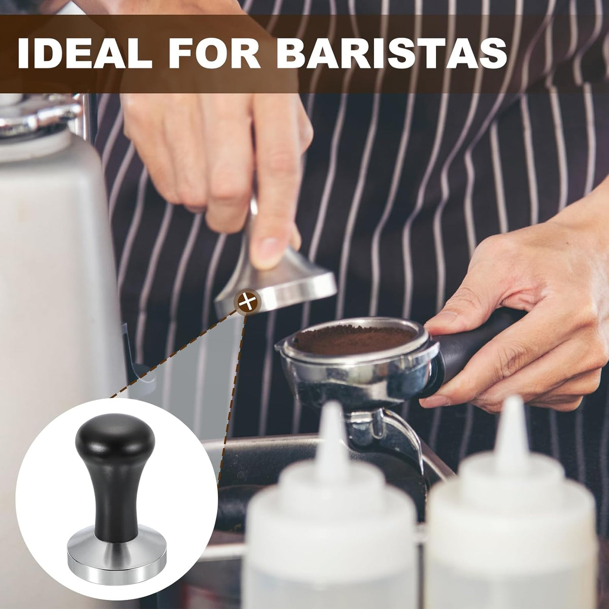 uxcell 58mm Coffee Tamper, Stainless Steel Espresso Press Tamper, Espresso Tamper with Wooden Handle Suitable for Coffee Shop, Restaurant Bar