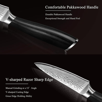 Paring Knife 3.75 Inch, High Carbon Powder Steel Forged Small Kitchen Knives, Razor Sharp Japanese Fruit Knife with Ergonomic Pakkawood Handle