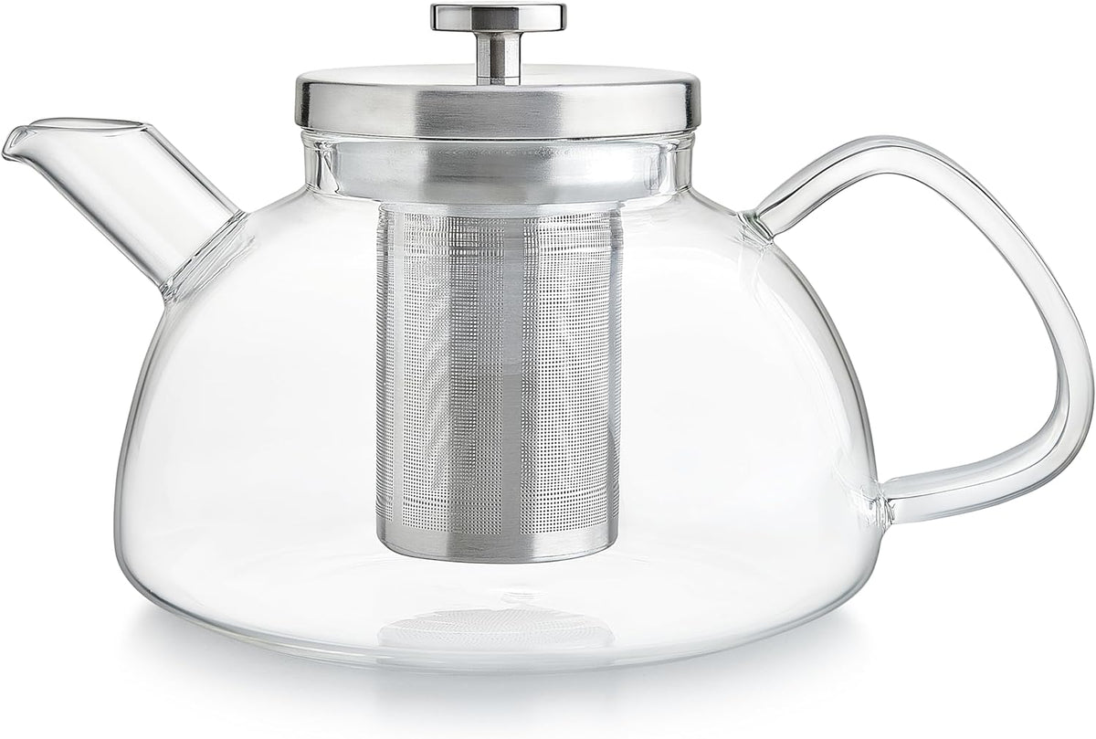 Teabloom Balance Borosilicate Glass Tea Kettle & Teapot – Stovetop-Safe, 40oz – Deep Loose Tea Infuser for Hot & Iced Tea