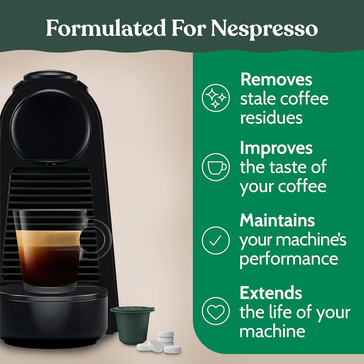Roobi Cleaning Pods Compatible with Nespresso. Includes 1 Reusable Pod & 12 Cleaning Tablets. Specially Formulated for Originaline Machines