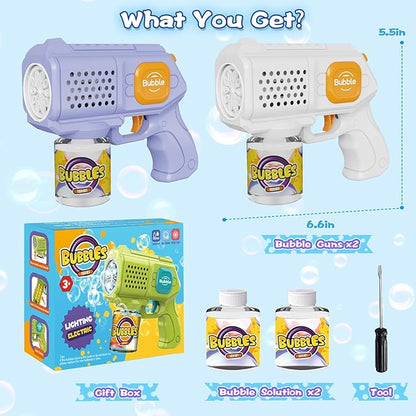2-Pack Bubble Guns Automatic 10-Hole Bubble Maker with Lights Fun Toy for Kids & Pets Over 10,000 Bubbles Per Minute with Bubble Solution Ideal Gift for Birthdays/Parties/Weddings
