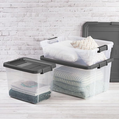 Sterilite 6-Pack Modular Stacker Box, Durable Clear Plastic Storage Bins with Latching Lids, 16 Quart - Stackable Organizing Container Boxes for Closet, Bathroom, and Office