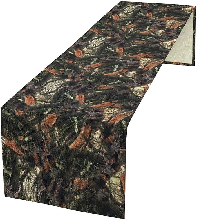 Camouflage Forest Trees Table Runner, Rustic Camouflage Hunting Camp Mossy and Oak Table Runner for Kitchen Dining Banquet Party 13x90in