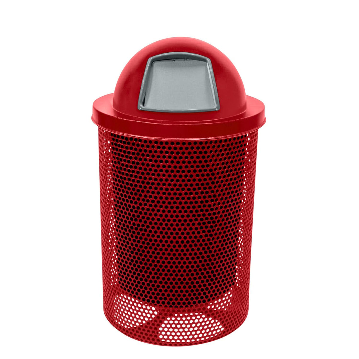 COATEDOUTDOORFURNITURE RDT-P-TXTRED Heavy Duty Round Trash Receptacle with Dome Top, Liner Included, 32 Gallon, Textured Red, Made in America