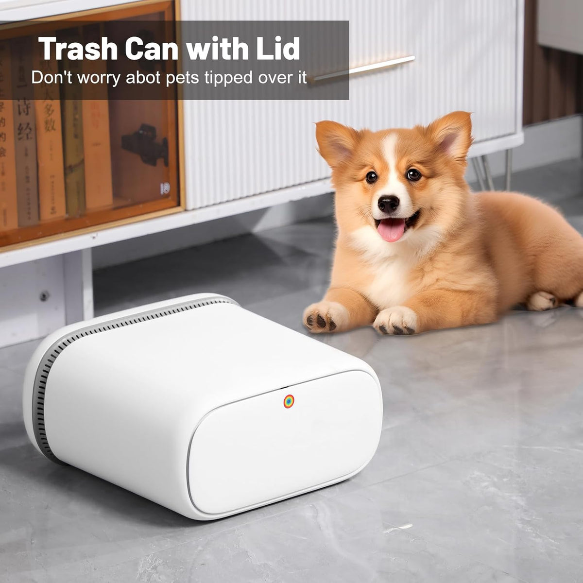 MOPALL Bathroom Trash Can, 3.3 Gallon Slim Garbage Can with Lid, Adsorption Narrow Trash Bin with Press-Top Lid, Plastic Small Waste Basket for Kitchen, Bathroom, Office, Bedroom, Living Room(White)