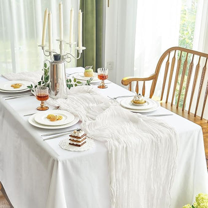 IVAPUPU 10 Pcs Cheesecloth Table Runner - 10ft Ivory White Spring Boho Gauze Cheese Cloth Table Runners for Baby Shower Decorations Wedding Party Garden Farmhouse