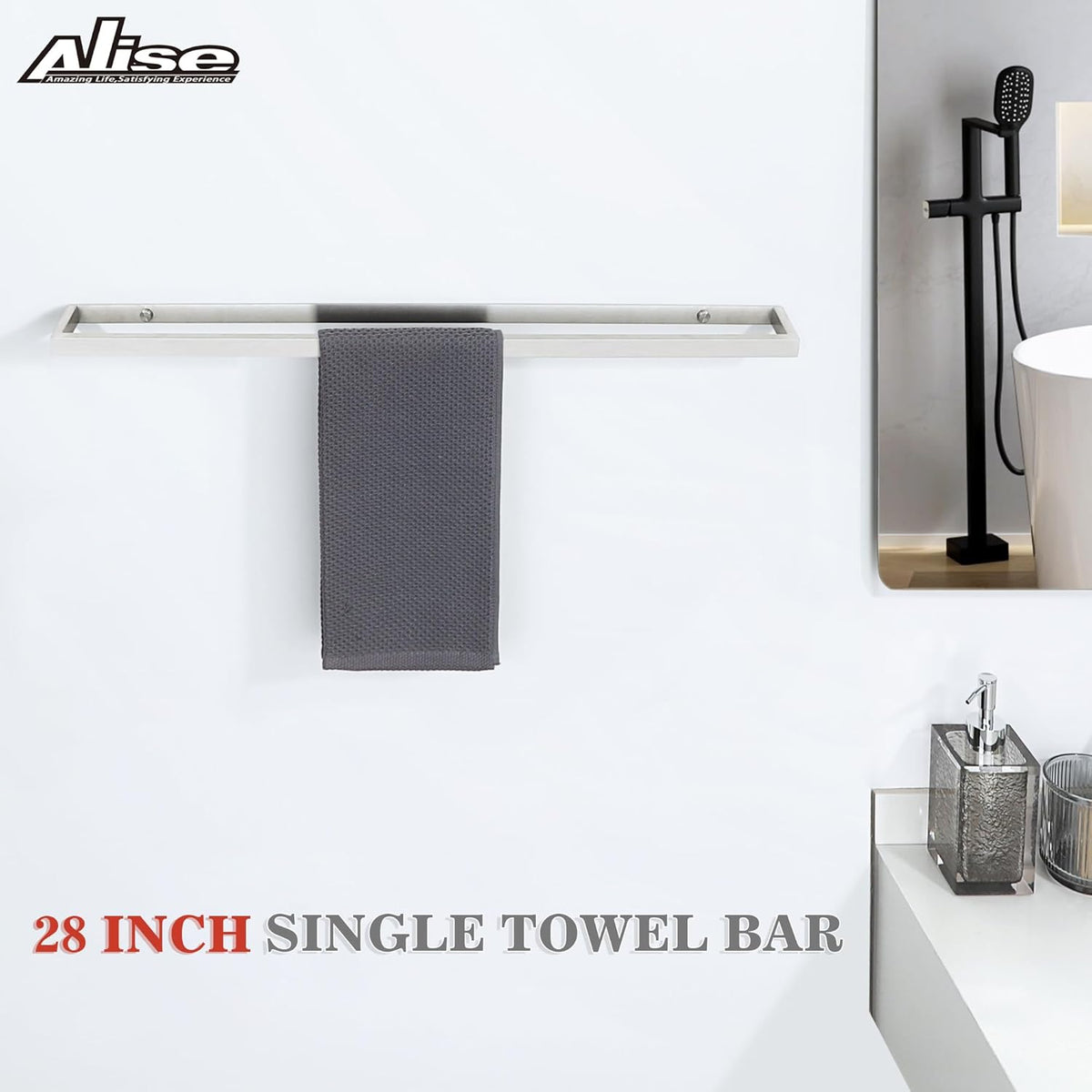 Alise Bath Towel Bar,Wall Mount Towel Holder Towel Rack Towel Hanger for Bathroom Lavatory,28 Inch SUS304 Stainless Steel Towel Rail,Brushed Finish GJF070-LS