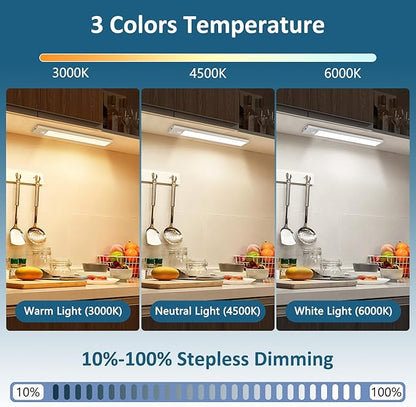 Ascher 10.2inch Under Cabinet Lights, 2000mAh Rechargeable Motion Sensor Light indoor, 3 Color Temperatures & Stepless Dimmable Closet Lights, Magnetic Under Counter Light for Kitchen, Silver - 2 Pack