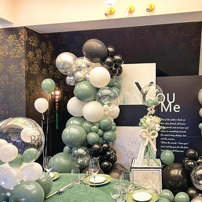 Sage Green and Black Balloon Arch Kit, 151Pcs Green Black Bobo Balloons Garland 18 12 10 5 inch for Birthday, Graduation, Baby Shower, Wedding, Anniversary, Holiday Party Decoration