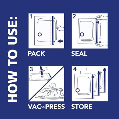 Hefty Shrink-Pak Vacuum Storage Bags - Space Saver for Under Bed Storage, Clothing and Comforters, 3X More Storage Space, 6 Medium Zipper Bags