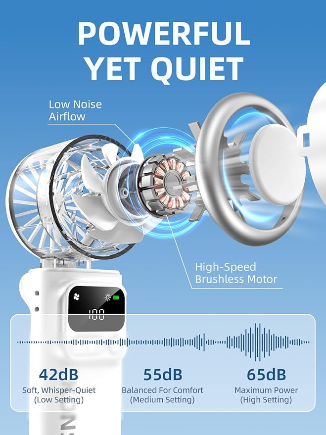 Portable Handheld Turbo Fan, 199 Stepless Speeds, 4000mAh USB Rechargeable, 12H Runtime, 2H Fast Charging, Smart Display, Emergency Flashlight, Personal Cooling Fan for Travel, Gym, Camping, Outdoors