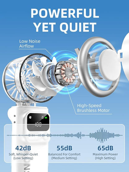 Portable Handheld Turbo Fan, 199 Stepless Speeds, 4000mAh USB Rechargeable, 12H Runtime, 2H Fast Charging, Smart Display, Emergency Flashlight, Personal Cooling Fan for Travel, Gym, Camping, Outdoors