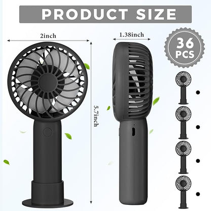 Tujoe 36 Pcs Mini Powerful Handheld Fan 3 Speed Personal Small Portable Rechargeable Fan with Base USB for Women Eyelash Makeup Office Travel Beach Indoor Outdoor (Black)