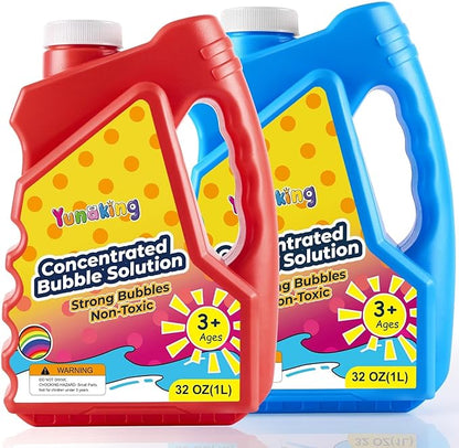 Yunaking Bubbles Solution Concentrated 64oz (Makes 5 Gallons), Non-Toxic Bubbles Refills for Bubble Machine, Gun, Wand, Mower, Giant Bubble Toys for Kids Parties Outdoor Easter Wedding(Red+Blue)