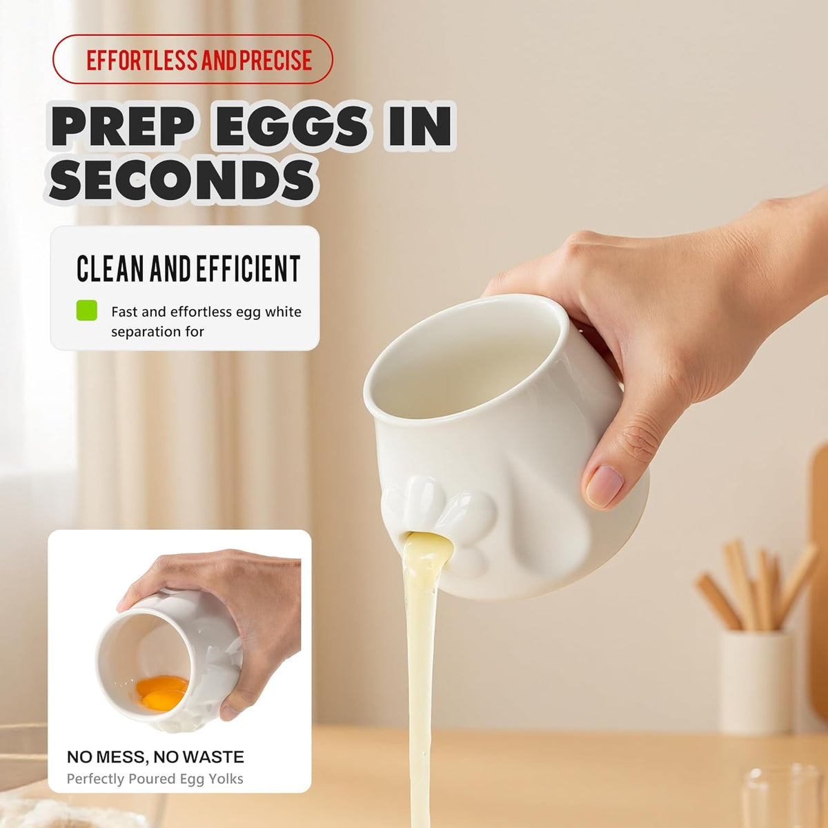 Li&Zhao Egg Yolk Separator, Ceramics Cute Egg Separator White Separator, Practical Household Small Egg Filter Splitter, Suitable for Kitchen Baking Egg Yolk Separator