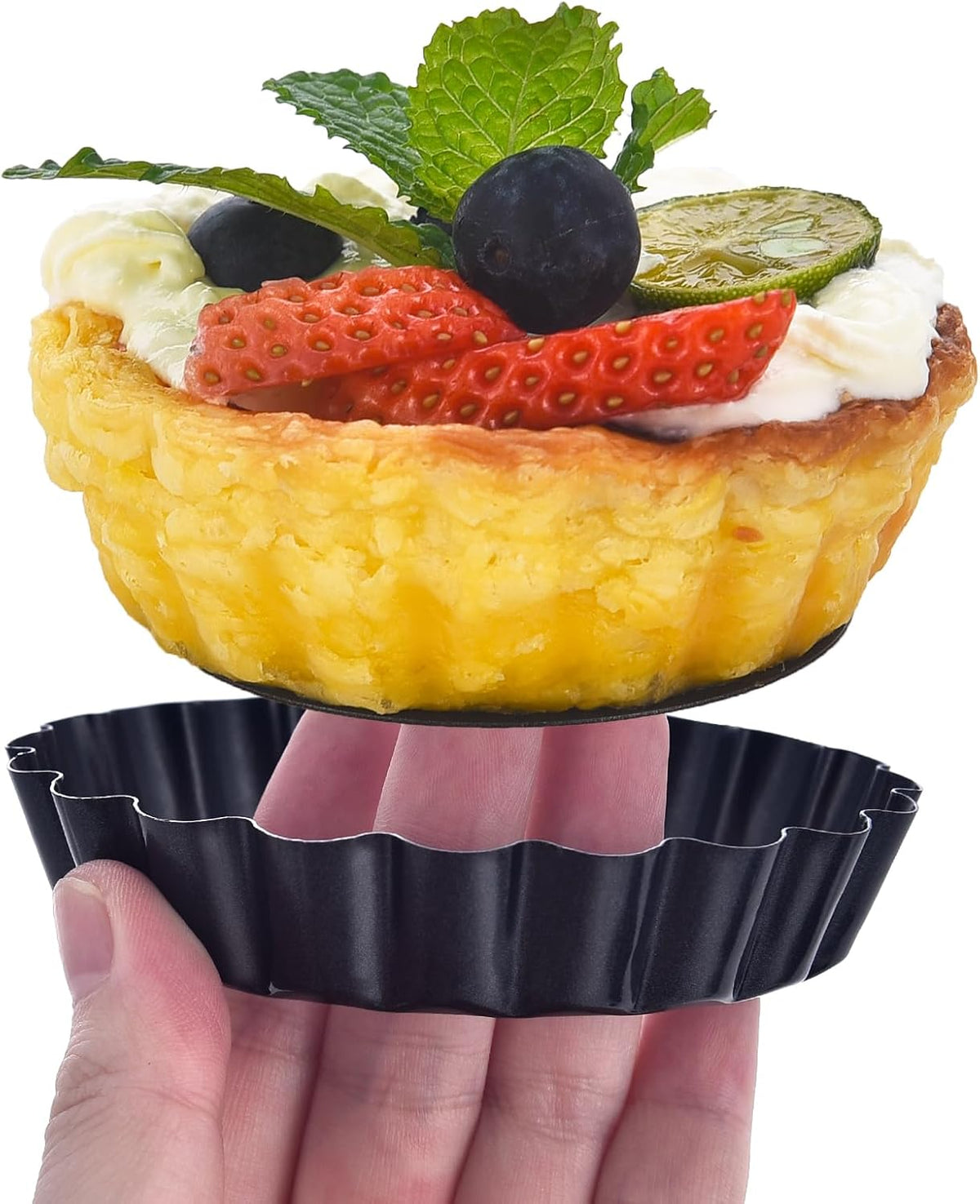 Datanya 24Packs Mini Tart Pans 3 Inch with Removable Botttom, Carbon Steel Fluted Tart Tin Shell Mold Round Nonstick 3'' Quiche Pans for Pies
