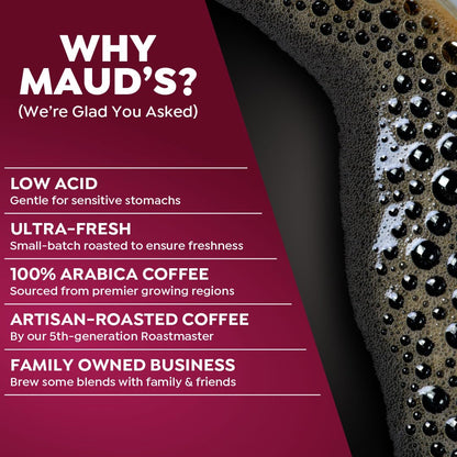 Maud's Raspberry Chocolate Flavored Coffee Pods, 18 ct, Medium Roast Flavored Coffee in Recyclable Single Serve Pods – 100% Arabica Beans