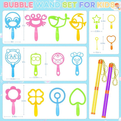 REZUCREY 32 Pcs Big Bubble Wands Toys Set, Giant Bubble Wands with Tray for Kids Summer Outdoor Toys Bubbles Party Favors Bubbles Maker Bulk for Kids Toddlers Boys Girls Age 3 4 5 6 7 8+