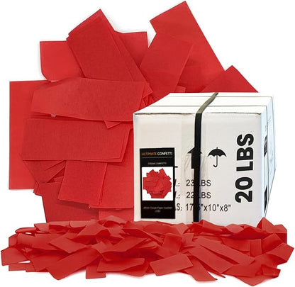 Ultimate Confetti, Red Biodegradable Confetti - Rectangular Tissue Paper Confetti for Cannon and Launcher use – Best for Gender Reveal, Live Parties, Concerts and Weddings - 20 lb, 320 oz