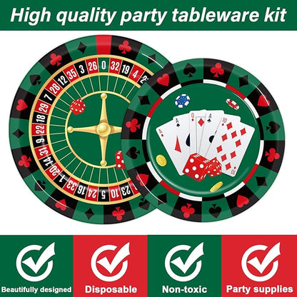 96 Pieces Casino Themed Party Tableware Set for Las Vegas Birthday Party Decorations Casino Poker Card Birthday Party Dessert Paper Plates Napkins Forks for 24 Guests Poker Card Playing Club Supplies
