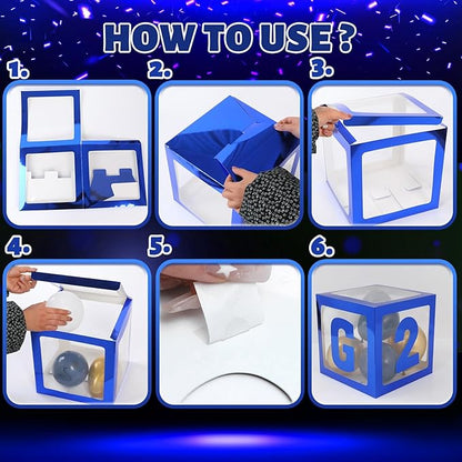 2026 Graduation Decorations - 4Pcs Blue Balloon Boxes with Letters 2026&Grad for Preschool Kindergarten Middle High School College Graduation Party Decorations Class of 2026