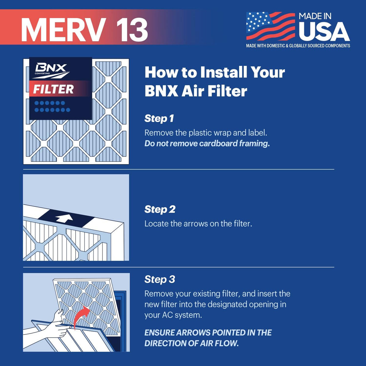 BNX TruFilter 16x24x1 Air Filter MERV 13 (4-Pack) - MADE IN USA - Electrostatic Pleated Air Conditioner HVAC AC Furnace Filters for Allergies, Pollen, Mold, Bacteria, Smoke, Allergen, MPR 1900 FPR 10