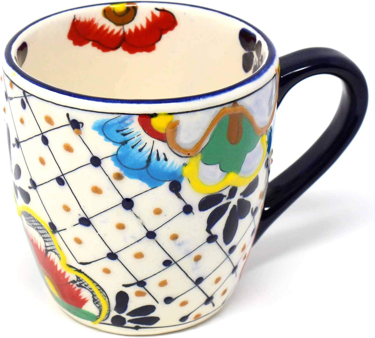 Encantada Handmade Hand-Painted Authentic Mexican Pottery Mugs (1-Pack, Dots & Flowers)