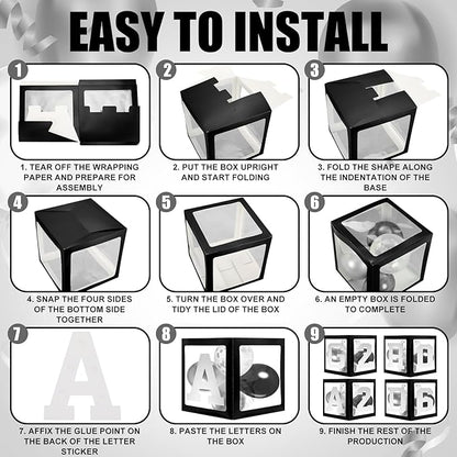Seenelling 133 Pcs Graduation Decorations 2026 Set Black Sliver Balloons Boxes with Letters 2026 Grad Square Foil Balloons Complete Party Supplies for High School College Celebrations