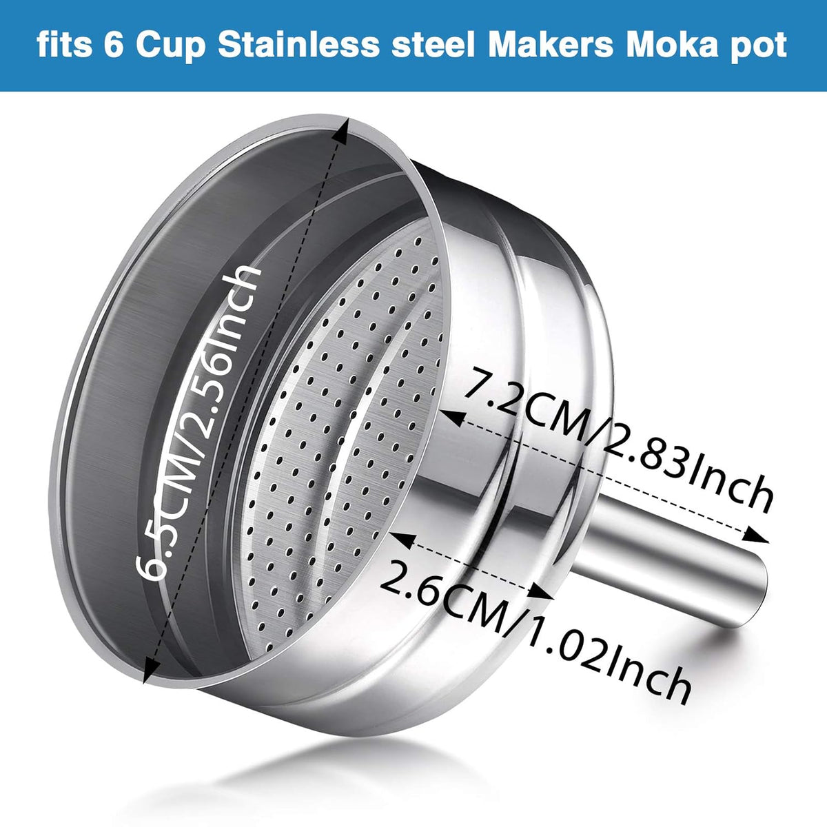 Moka Express Replacement Funnel Kit, 3 Packs Gasket Seals, 1 Stainless Steel Funnel with 1 Pack Stainless Filter (6-Cup)