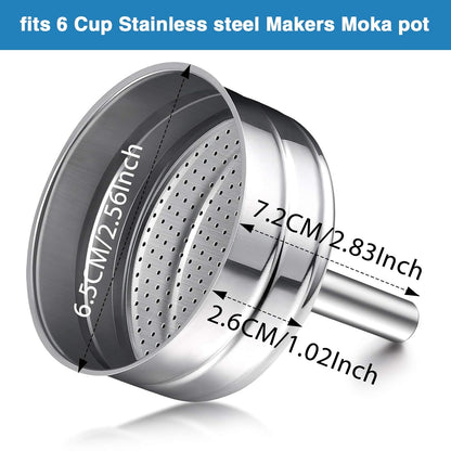 Moka Express Replacement Funnel Kit, 3 Packs Gasket Seals, 1 Stainless Steel Funnel with 1 Pack Stainless Filter (6-Cup)