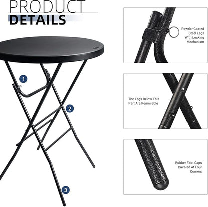 Byliable 32in Cocktail Table Black High Top Folding, Portable Bar Height Folding Table Round with Removable Carbon Black Legs, Indoor Outdoor Banquet for Parties, Commercial, Speech