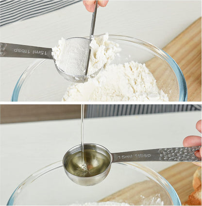 18/8 Stainless Steel Measuring Cups and Spoons Set 10 for Baking &amp; Kitchen, Metric &amp; US Metal 4 Measuring Cups and 5 Measuring Spoons with 1 Leveler