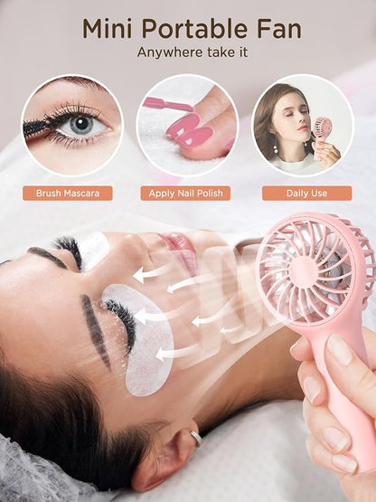 EasyAcc Mini Portable Fan Handheld, Lash Fan [12H Max Cooling Time] 3 Speed USB C Rechargeable Battery Pocket Personal Make up with Lanyard for Girls Women Travel Pink