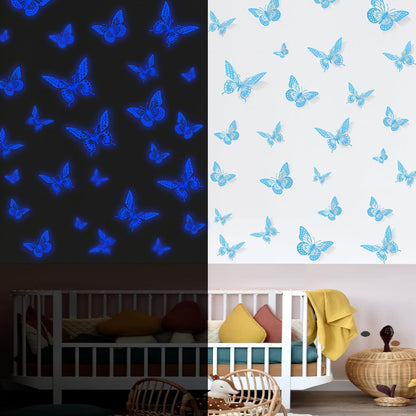 Saoropeb Glow in The Dark 3D Butterfly 24 Pcs 3 Sizes, Luminous Butterfly Stickers for Ceiling or Wall, Glow in The Dark Party Supplies