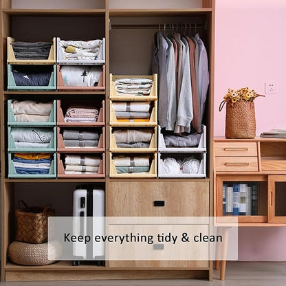 Stackable Wardrobe Organizer for Clothes - Multipurpose Foldable Plastic Closet Storage Organizer for Kitchen, Bedroom & Bathroom (Pack of 2, Assorted Colour)