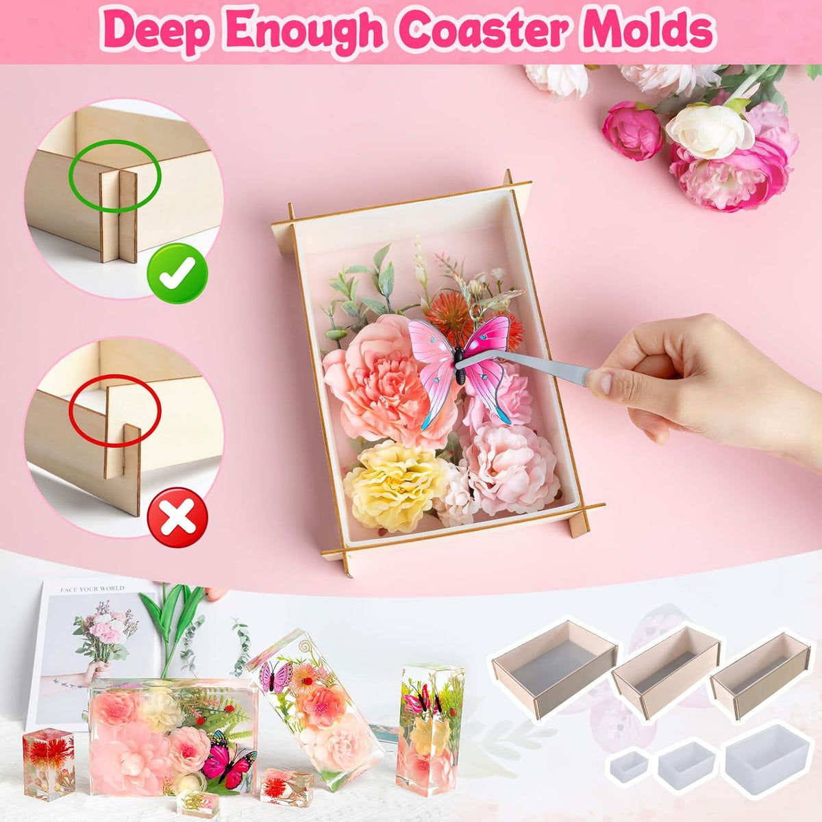 Large Resin Molds Silicone 6PCS Rectangular Cube Silicone Molds for Resin Epoxy Resin Casting Craft Mold for Flower Preservation Bookends DIY Art