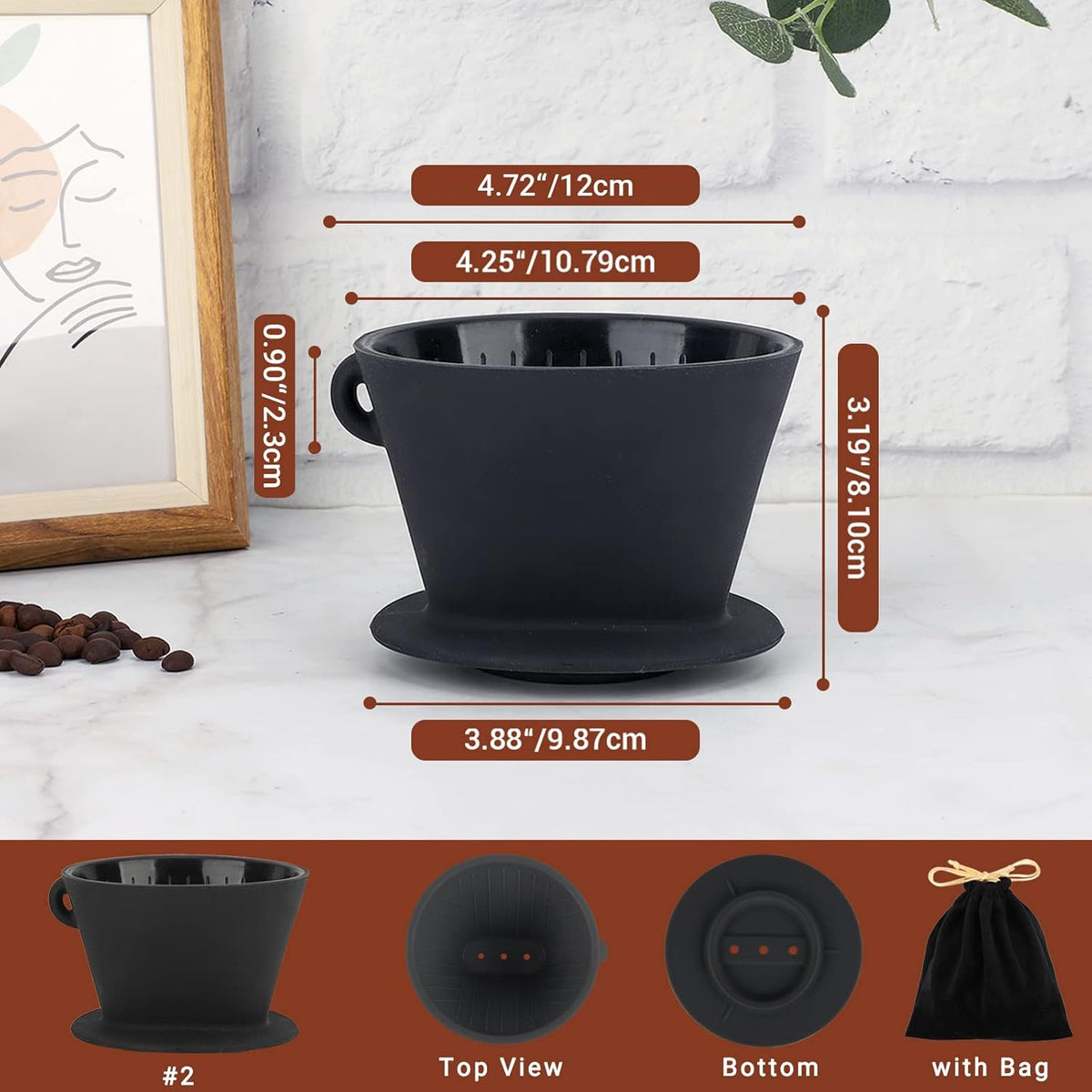 Segarty Silicone Pour Over Coffee Dripper, Black Collapsible Coffee Maker Single Cup with Storage Pouch