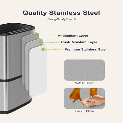 16 Gallon Kitchen Trash Can with Lid, 60L Touchless Motion Sensor Trash Can, Waterproof Brushed Stainless Steel Trash Bin, Automatic Garbage Can for Bedroom, Bathroom, Office, Living Room