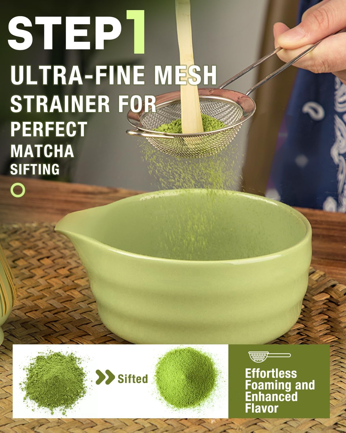 Matcha Whisk Set - 5PCS Matcha Set Includes 17OZ Chawan with Spout, Bamboo Chasen Whisk with Ceramic Holder, Mat cha Scoop and Stainless Sifter, Matcha Kit for Ceremony, Gift for Matcha Lovers