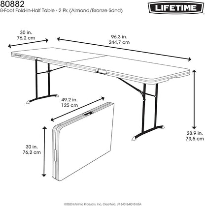 Lifetime 80882 Commercial Fold in Half Table, 8 Feet, 2 Pack, Almond